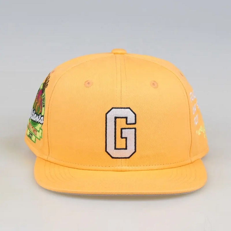 Произведено в Китай шест панели Snapback Бейзболна капачка за мъже Персонализиран Gorras Snapbacks Шапки за бродерия жълти
