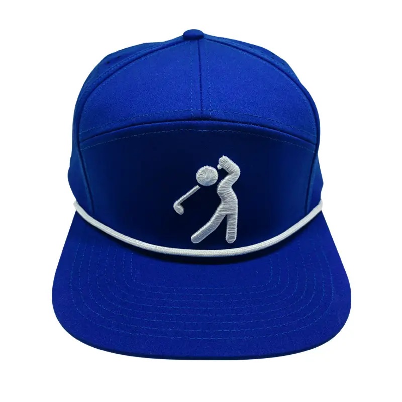 Персонализирана висококачествена 7 панелна перфорирана шапка, мъжки 3D бродерия лого бейзболна капачка с въже